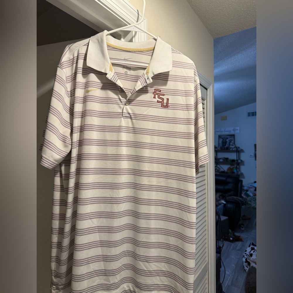 Nike FSU Striped Polo Shirt - White and Purple